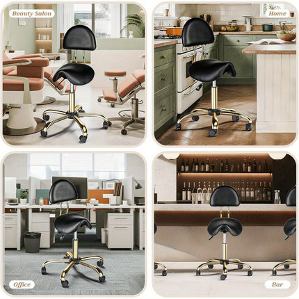UNICORN Heavy-Duty Ergonomic Saddle Stool with Removable Backrest Black Golden