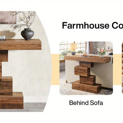 UNICORN Industrial Console Table, 108cm Narrow Wood Sofa Table Brown