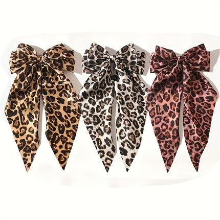 UNICORN Satin Hair Clip Featuring a Leopard Bow Ideal for Half-Up Hairstyles