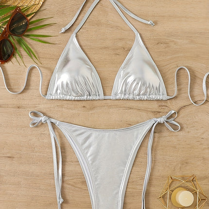 UNICORN Solid Color Swimsuit with Golden Foil High-Gloss Bikini Set xs s m l xl xxl