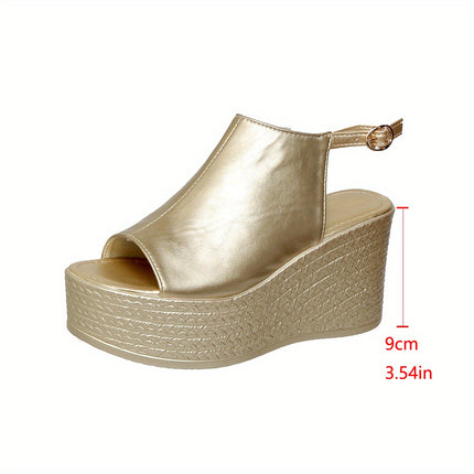 UNICORN Women'S Metallic Golden Slip-On Wedge Sandals Open-Toe