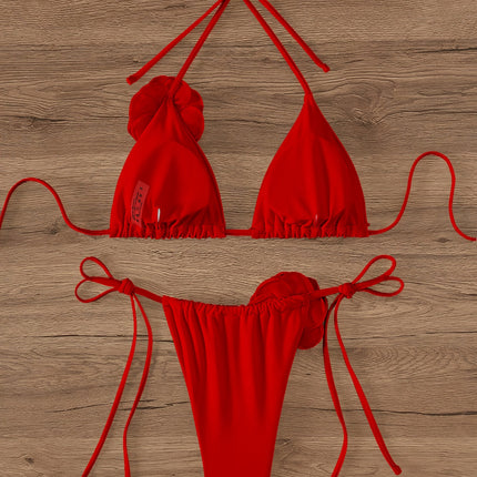 UNICORN Red Rose Bikini Strap Split Swimsuit Gathered Seaside Vacation s m l xl