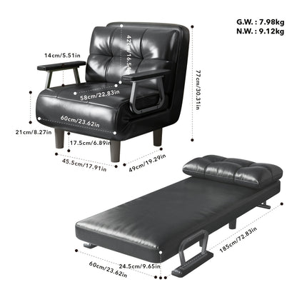 UNICORN 1 Seater Sofa Bed Removable Faux Leather Cushion Sepia Green Gray Black White