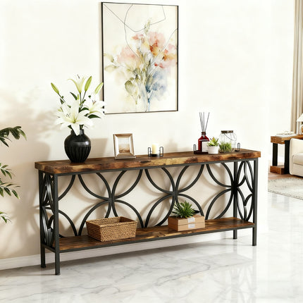 UNICORN 160.02cm Modern Industrial Narrow Sofa Table with Storage Shelves Brown