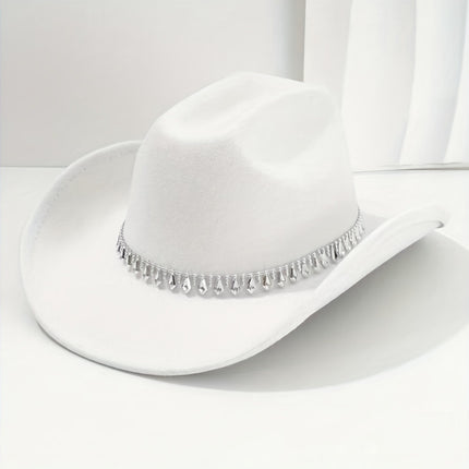 UNICORN Womens High-End Top Hat with a Fashionable Rhinestone Chain Belt