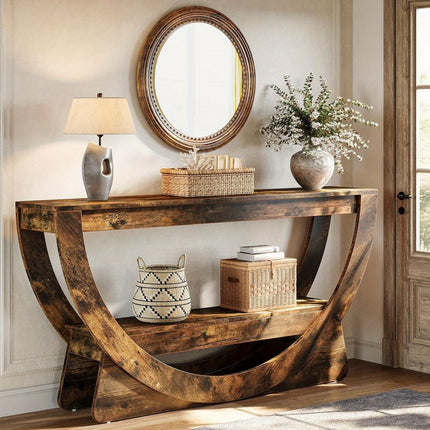 UNICORN 63-Inch Console Table, Farmhouse-Style Two-Tier Entry Table Dark Brown