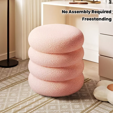 UNICORN White Round Stool with Padded Seat Compact Chair for Room, Living Room, pink/white