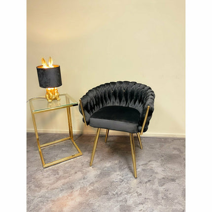 UNICORN bucket chair in black velvet with gold legs