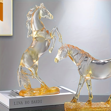 UNICORN Golden Horse Figurine Elegant Resin Horse Decor with Expressive Eyes