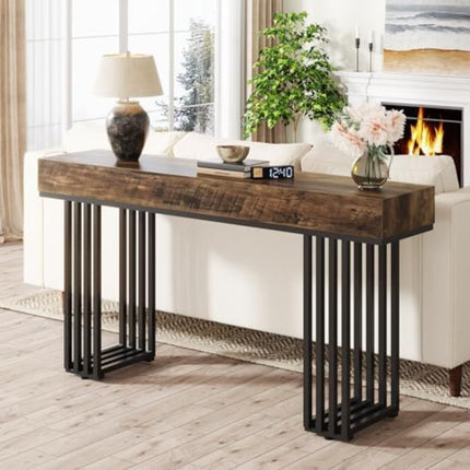 UNICORN 55-Inch Industrial Console Table with Sturdy Metal Frame Brown Black