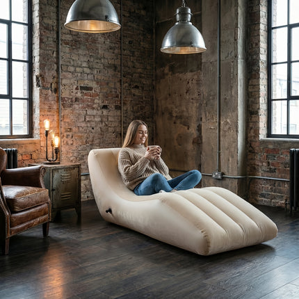 UNICORN Luxury High-End Beige L-Shaped Inflatable Sofa with Skin-Friendly Flocking
