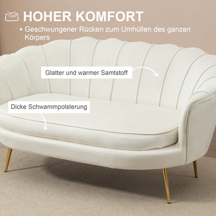 UNICORN 2-Seater Sofa Couch Upholstered Sofa Loveseat with Armrest Velvet Double Sofa Up to 150 Kg Loadable for Living Room Bedroom 130 X 77 X 77 Cm Cream