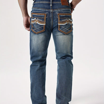 UNICORN Men'S Thick Line Embroidered Stretchy Washed Denim Pants s m l xl xxl