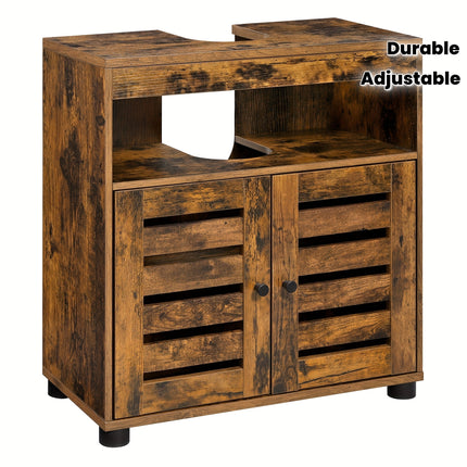 UNICORN Rustic Brown Under Sink Cabinet 2 Louvered Doors Adjustable Shelf 30x60x63cm