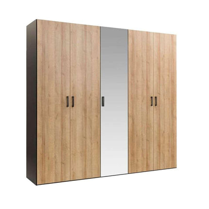 UNICORN Wardrobe country oak brown with mirror Width 252.8 cm Depth 65 cm Height 236 cm