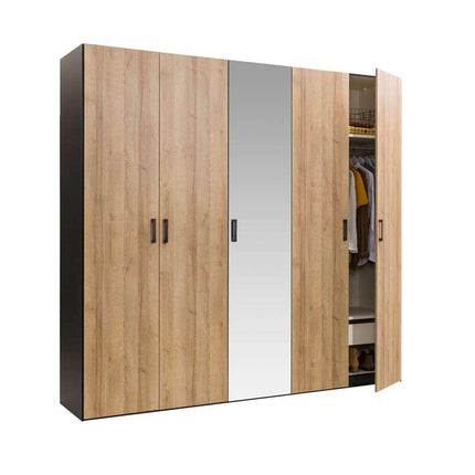 UNICORN Wardrobe country oak brown with mirror Width 252.8 cm Depth 65 cm Height 236 cm