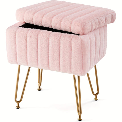 UNICORN Modern Faux Fur Makeup Stool with Storage pink