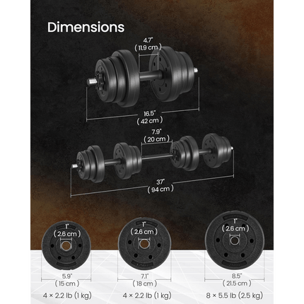 UNICORN 2-in-1 Dumbbells Set, 2 x 10 kg Adjustable Dumbbells with Extra Barbell Bar black