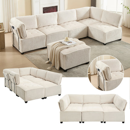 UNICORN Modern Modular 6-Seater Sofa Ergonomic Design with Storage Flexible U-Shaped L-Shaped Sofa Bed Configuration Stable Wooden and Metal Frame Easy Structure Khaki Color