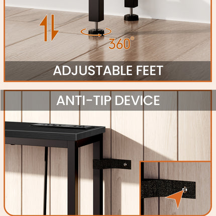 UNICORN Industrial Narrow Console Table with Charging Station & USB Ports Black Brown