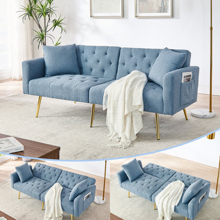 UNICORN Modern Teddy Boucle Two-Seater Sofa, 3-Stage Adjustable Backrest Blue