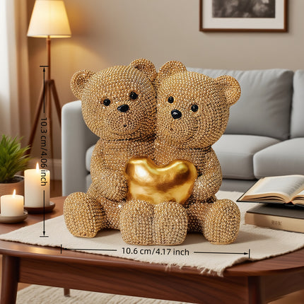 UNICORN Golden Dotted Heart Shaped Couple Bear Statue golden