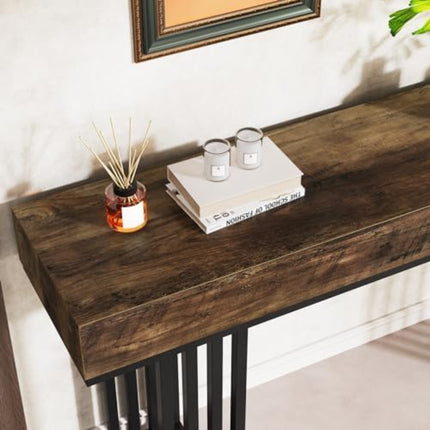 UNICORN 55-Inch Industrial Console Table with Sturdy Metal Frame Brown Black