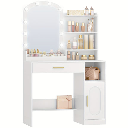 UNICORN Dressing Table with Oval Mirror,LED Lights, Adjustable Brightness