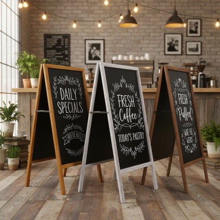 UNICORN Foldable Double Sided Magnet Chalkboard Solid Wood Frame Gray White Brown