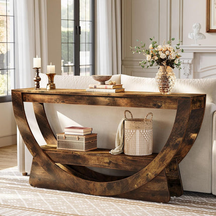 UNICORN 63-Inch Console Table, Farmhouse-Style Two-Tier Entry Table Dark Brown