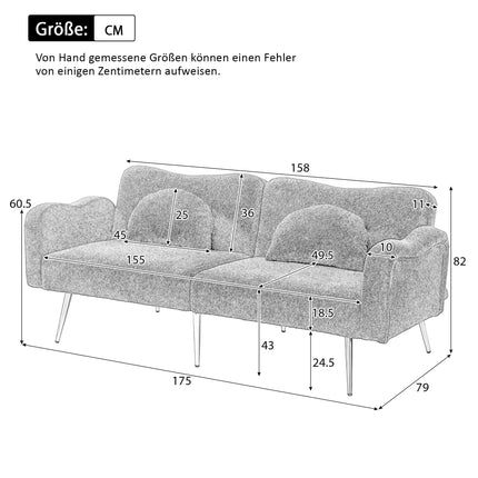 UNICORN Sleep Function Two-Seater Sofa Bed Modern Two-Seater Sofa with Adjustable Backrest + Gold-Plated Metal Feet Integrated Bed Function Multifunctional 2-in-1 Furniture Piece.