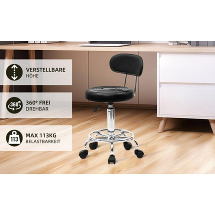 UNICORN Office Stool Rolling, 360° Swivel, Height Adjustable, PVC Material Black White