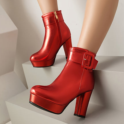 UNICORN Womens Faux Cover Block Heel Boots High Heels Platform Ankle Boots