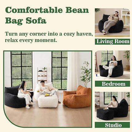 UNICORN Comfortable Bean Bag Chair with Armrests and Footstool Black White Pink Green