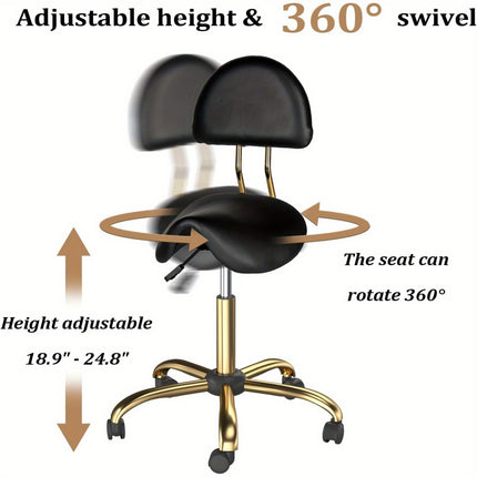 UNICORN Heavy-Duty Ergonomic Saddle Stool with Removable Backrest Black Golden