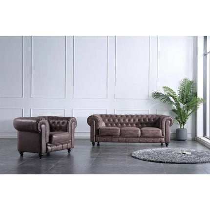 UNICORN Three-seater Chesterfield sofa, chocolate brown and white, length 205cm, width 82cm, height 72cm