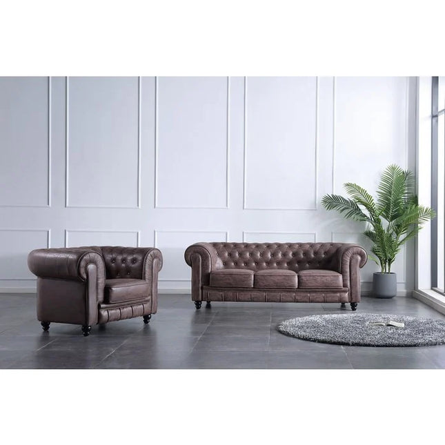 UNICORN Three-seater Chesterfield sofa, chocolate brown and white, length 205cm, width 82cm, height 72cm