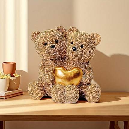 UNICORN Golden Dotted Heart Shaped Couple Bear Statue golden
