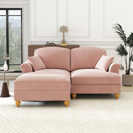 UNICORN Modular Mid-Century L-Shaped 2-Seater Chenille Sofa for Living Room Pink