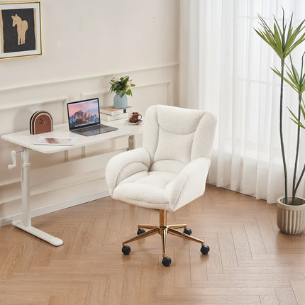 UNICORN Teddy Fabric Height Adjustable Swivel Chair for Home Office Indoors White