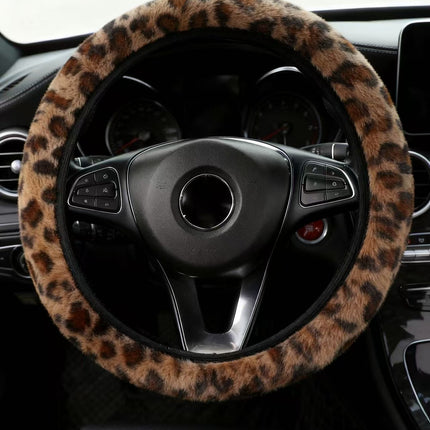 UNICORN Leopard Print Plush Car Steering Wheel Cover Brown