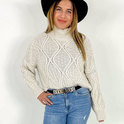 UNICORN Women's sweater cable knit beige black m xl