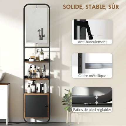 UNICORN Bathroom Column Furniture Storage Shelf with Mirror Wood And Metal Black
