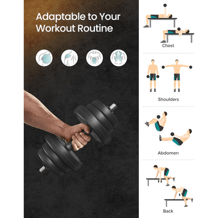 UNICORN 2-in-1 Dumbbells Set, 2 x 10 kg Adjustable Dumbbells with Extra Barbell Bar black