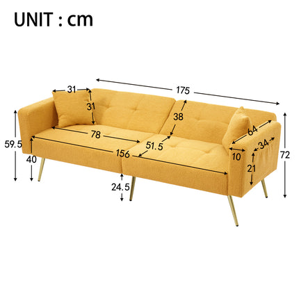 UNICORN Modern minimalist sofa bed size: 175*64*72 cm angle adjustable gold bed legs sofa with cushions side storage pockets