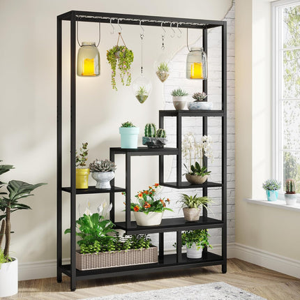UNICORN Flower Stands, 5-Tier Plant Rack with 10 S-Hooks, 180Cm High Black