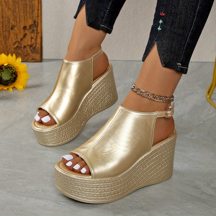 UNICORN Women'S Metallic Golden Slip-On Wedge Sandals Open-Toe