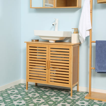 UNICORN Cleanline Bathroom Bamboo Furniture Under Sink Cabinet 2 Doors