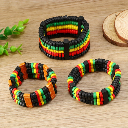 UNICORN Thunder Street Dance Wooden Bracelet - Red, Yellow & Green Punk Style