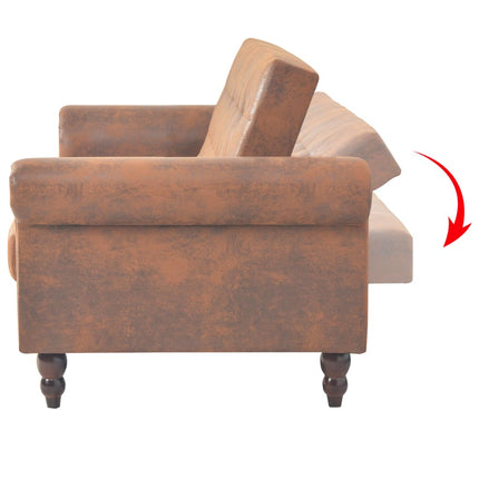 UNICORN Sleeper Sofa with Armrests Adjustable Faux Suede Brown Sofa Bed